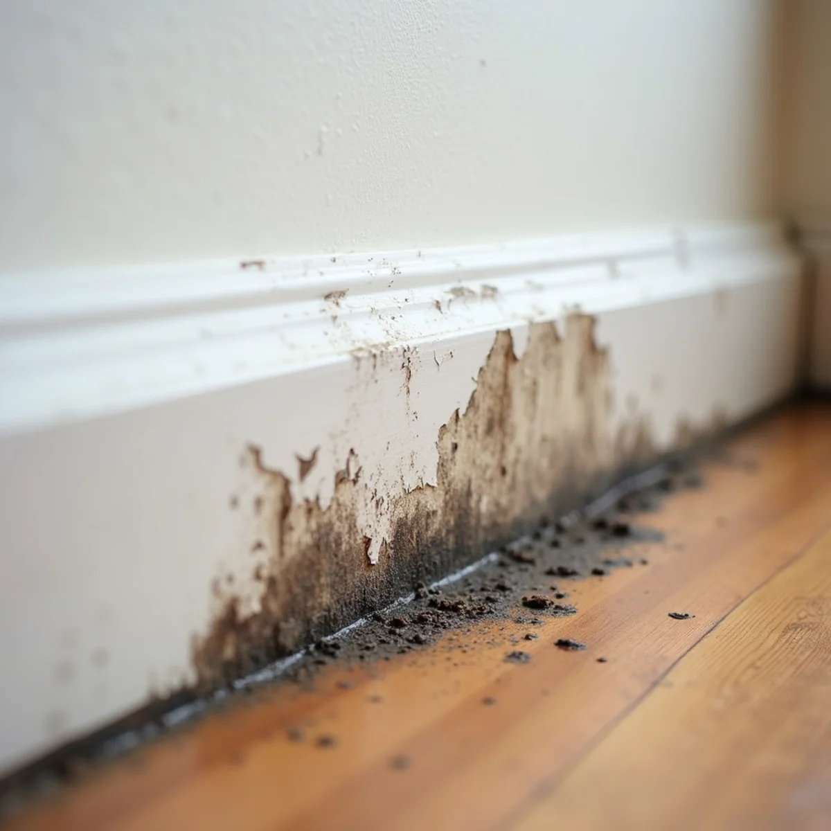Damp baseboards and warping floorboards caused by under-slab water seepage