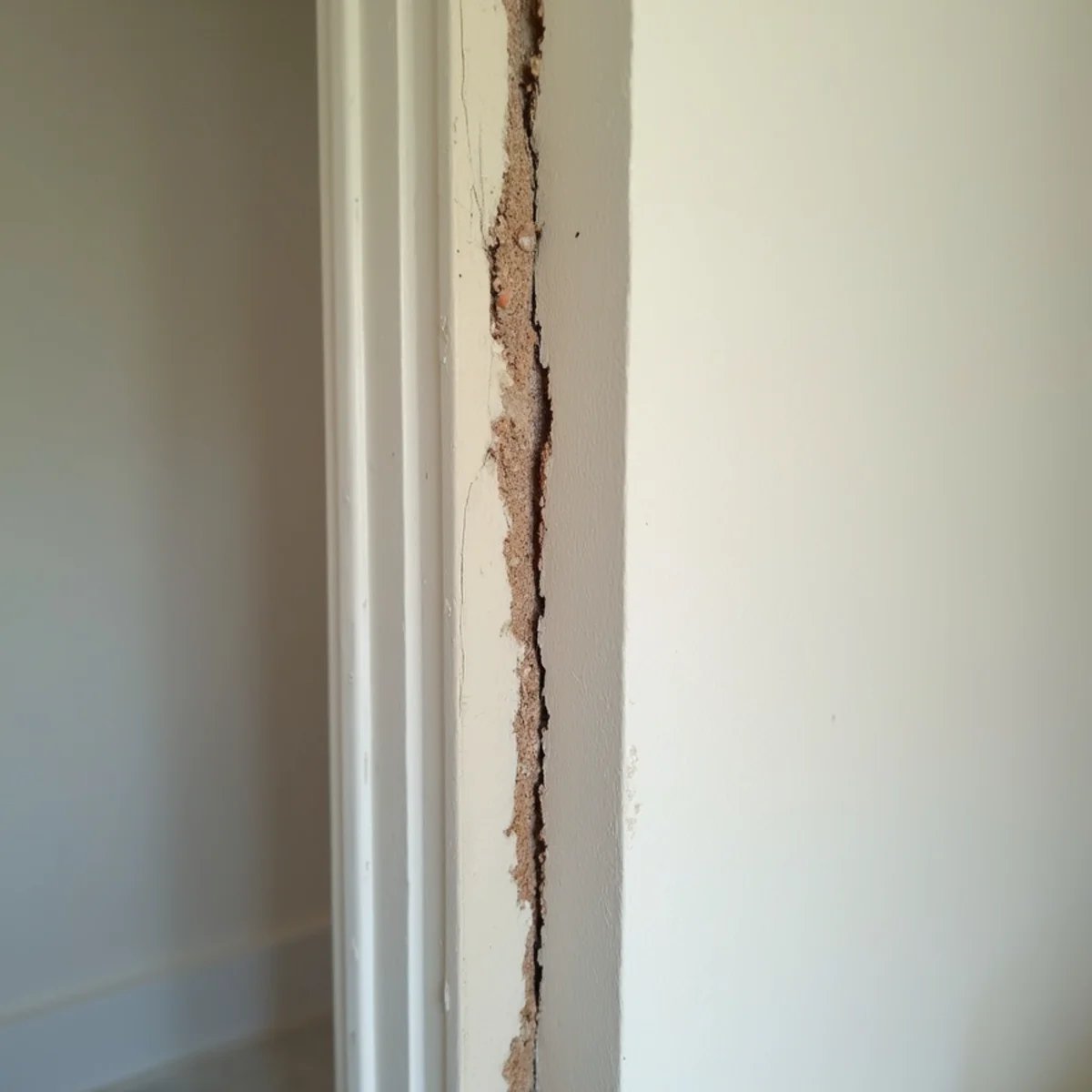 Diagonal sheetrock crack above interior doorway caused by expansive clay foundation movement