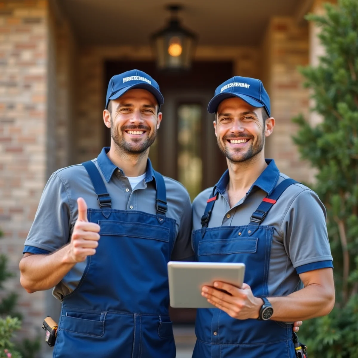 Pflugerville homeowner standing with technician after completed plumbing repair